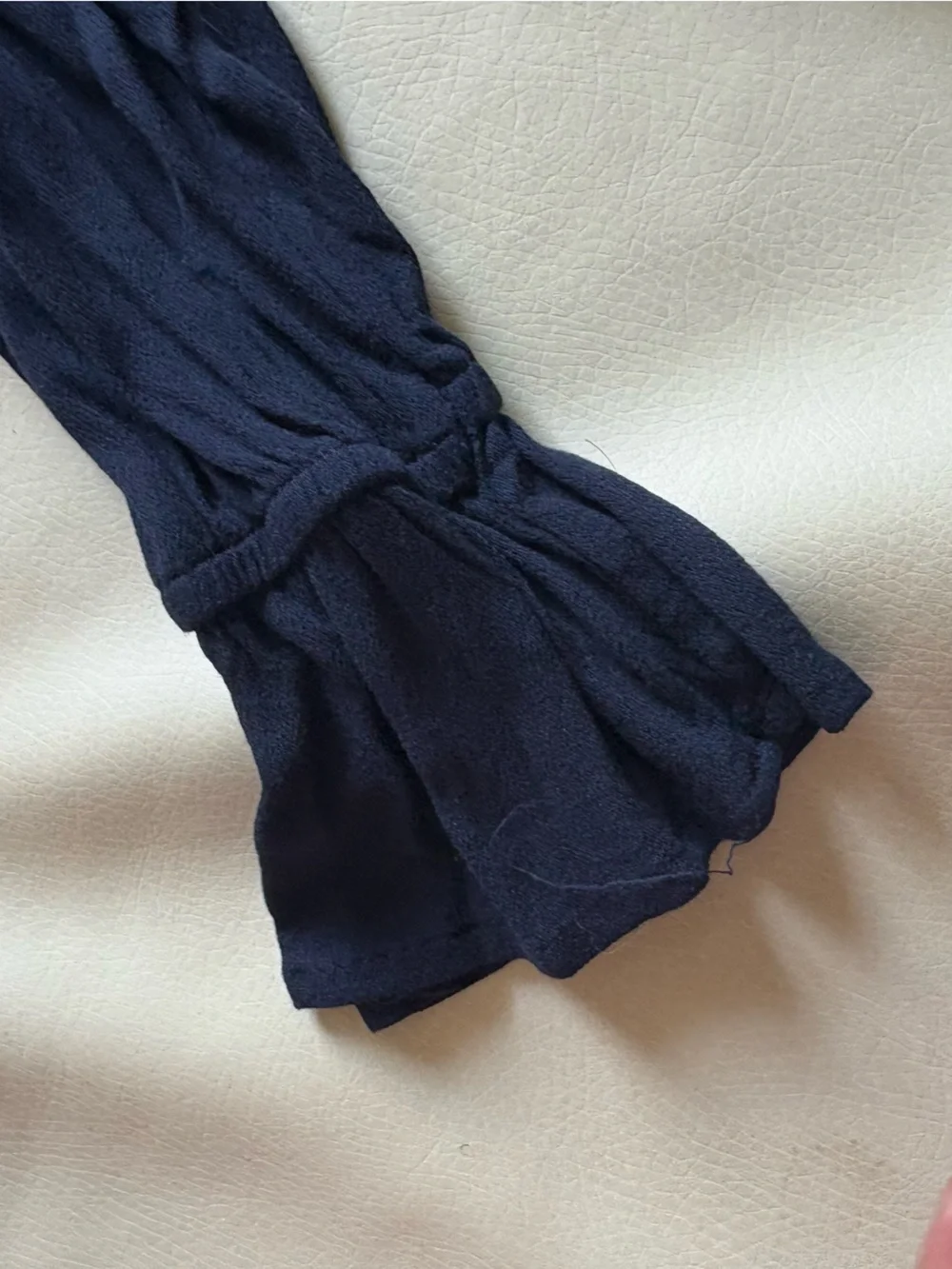 Lace-Trim Navy Tie-Front Dress with bell sleeves
